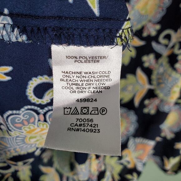 Loft Blue Floral Paisley Keyhole Bell Cuff Sleeve Blouse Size Medium - Picture 7 of 8